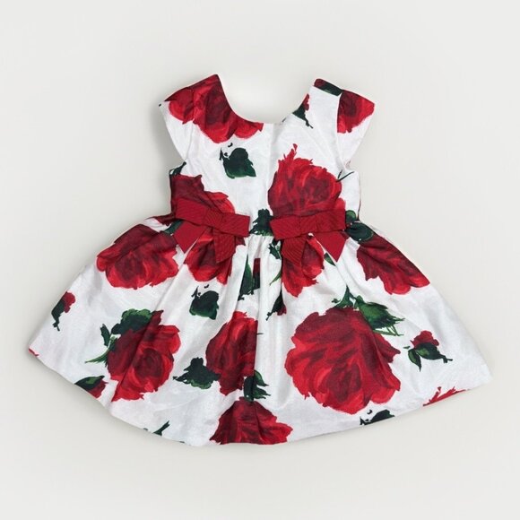 Gymboree Baby Girl Christmas Dress 6-12 Months Red Floral Print Taffeta Bows - Picture 1 of 11